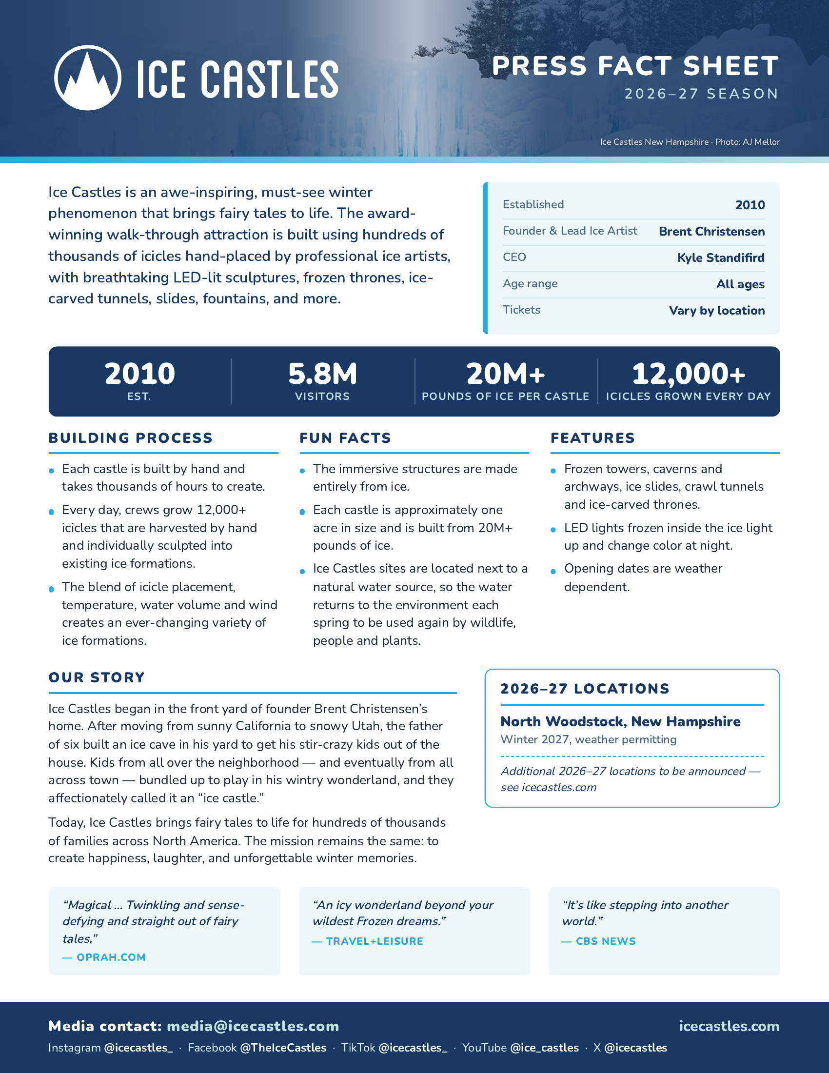 Ice Castles 2026–27 fact sheet preview